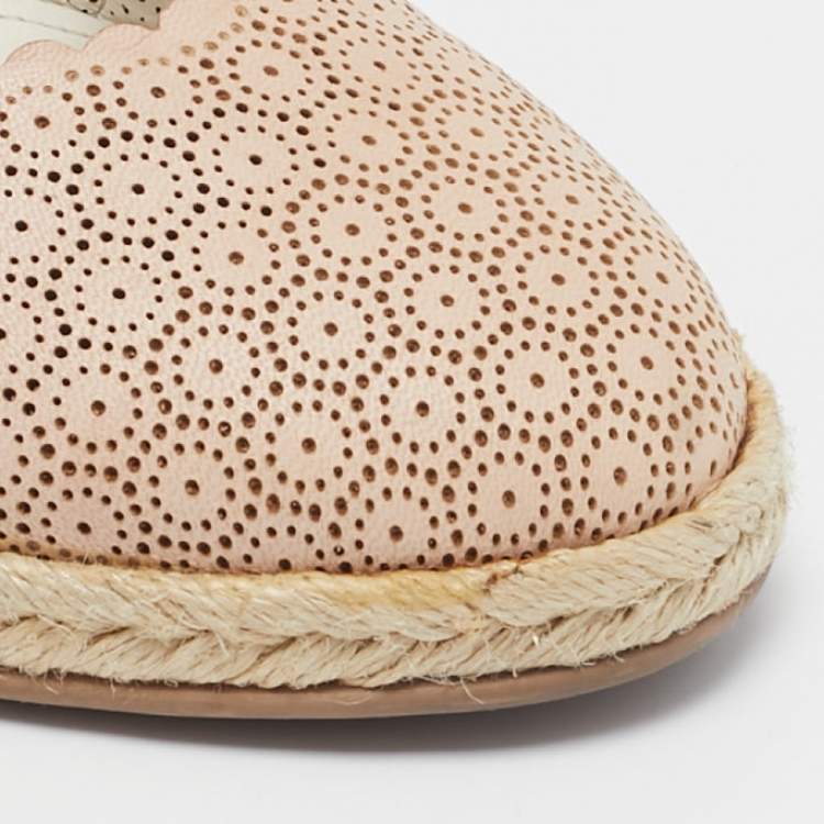 Pre Owned Salvatore Ferragamo Beige Leather Wedge Espadrille Pumps Size 39.5