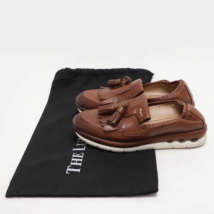 Pre Owned Salvatore Ferragamo Brown Leather Loafers Size 35.5