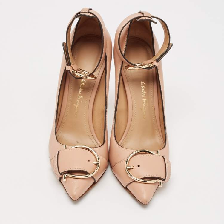Pre Owned Salvatore Ferragamo Pink Leather Buckle Ankle Strap Pumps Size 36
