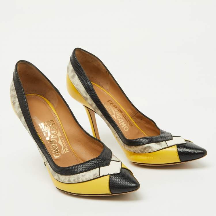Pre Owned Salvatore Ferragamo Multicolor Leather Pointed Toe Pumps Size 36.5