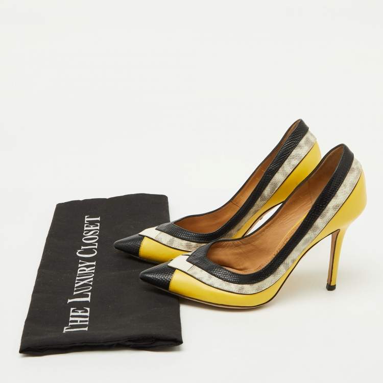 Pre Owned Salvatore Ferragamo Multicolor Leather Pointed Toe Pumps Size 36.5