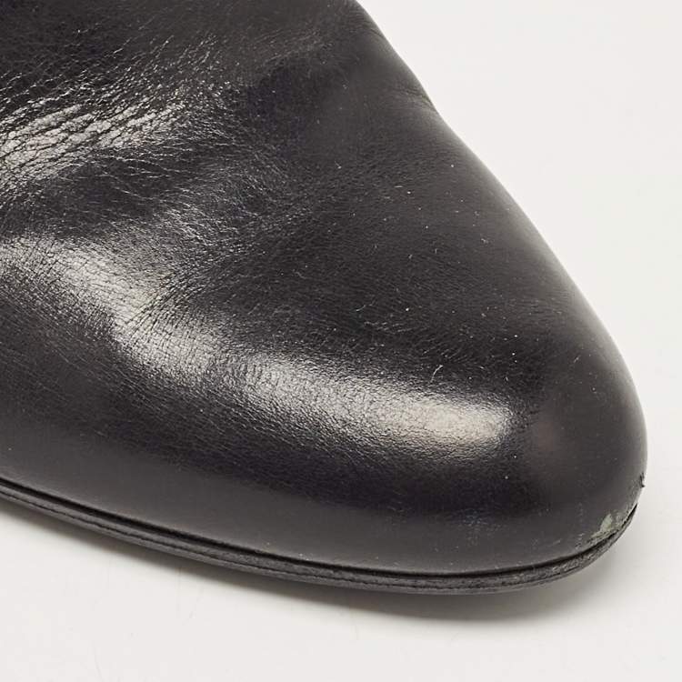 Pre Owned Salvatore Ferragamo Black Leather Gancini Ankle Length Boots Size 36.5