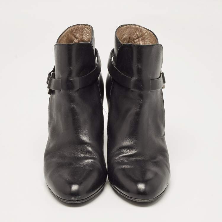 Pre Owned Salvatore Ferragamo Black Leather Gancini Ankle Length Boots Size 36.5