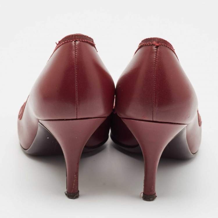 Pre Owned Salvatore Ferragamo Burgundy Leather Bow Pumps Size 38.5