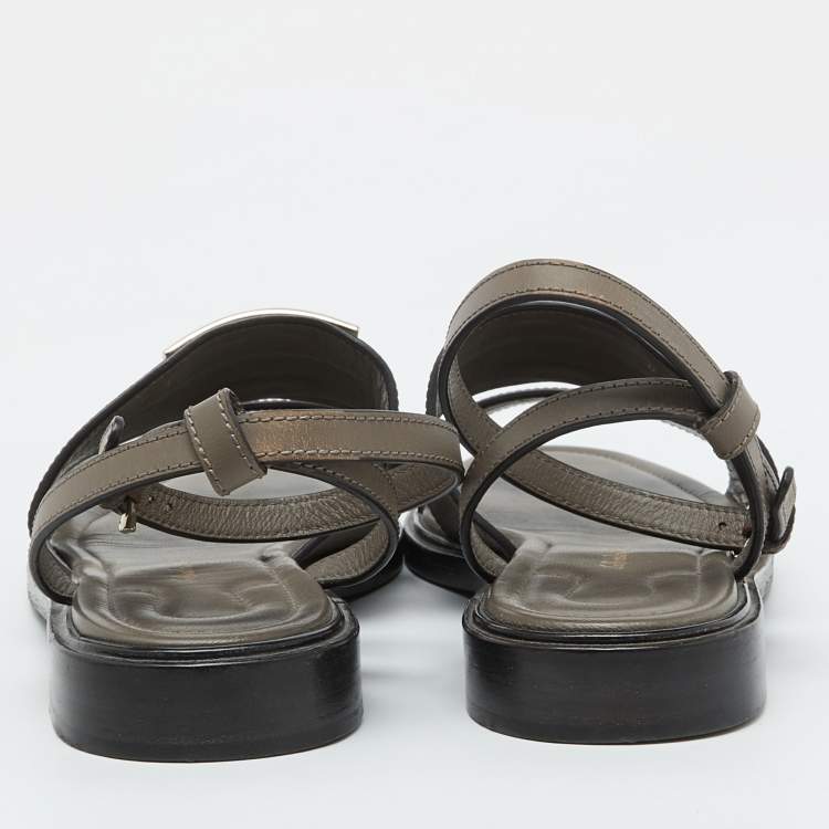 Pre Owned Salvatore Ferragamo Taupe Grey Leather Ankle Strap Flat Sandals Size 38