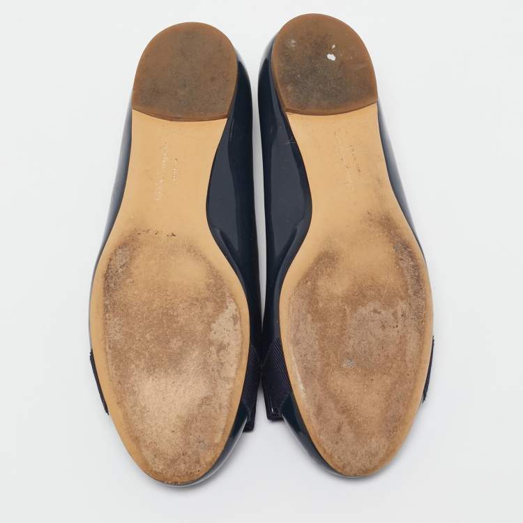 Pre Owned Salvatore Ferragamo Navy Blue Patent Leather Varina Ballet Flats Size 37.5