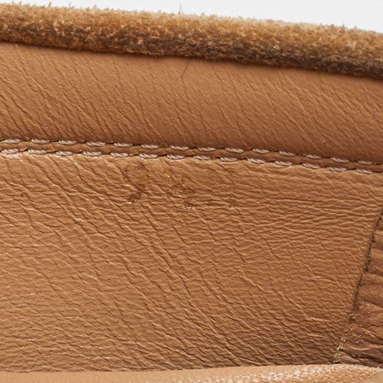 Pre Owned Salvatore Ferragamo Beige Suede Slip On Gancini Loafers Size 40