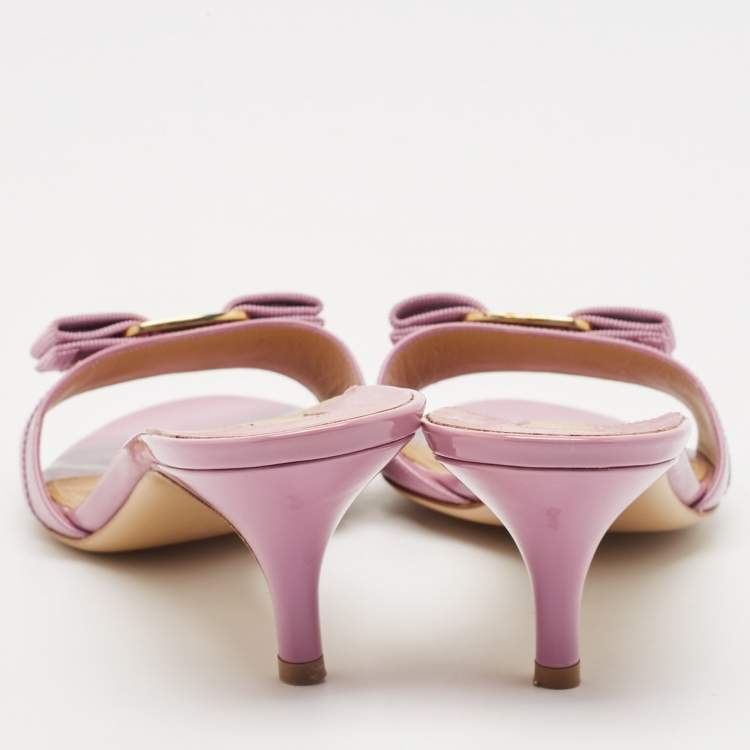 Pre Owned Salvatore Ferragamo Lavender Patent Leather Vara Bow Slide Sandals Size 38