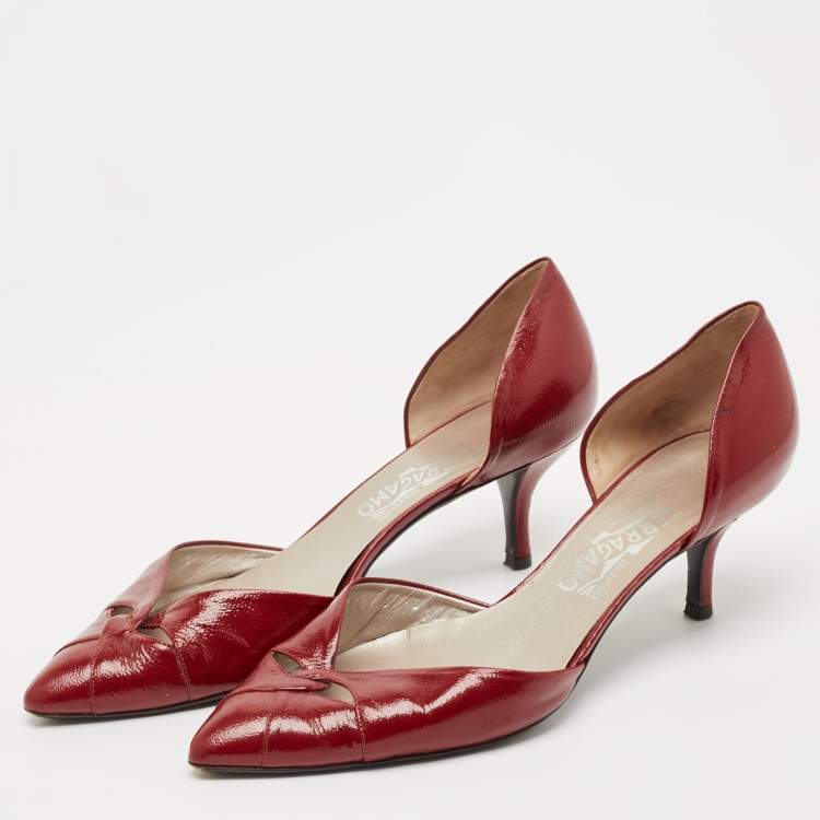 Pre Owned Salvatore Ferragamo Red Leather D'orsay Pumps Size 39.5