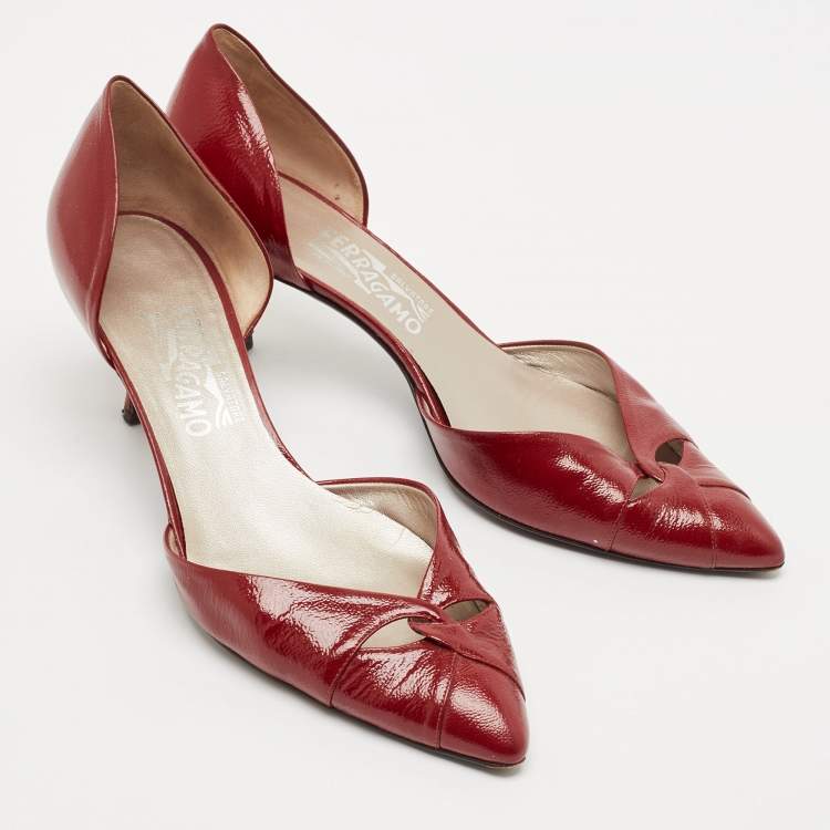 Pre Owned Salvatore Ferragamo Red Leather D'orsay Pumps Size 39.5
