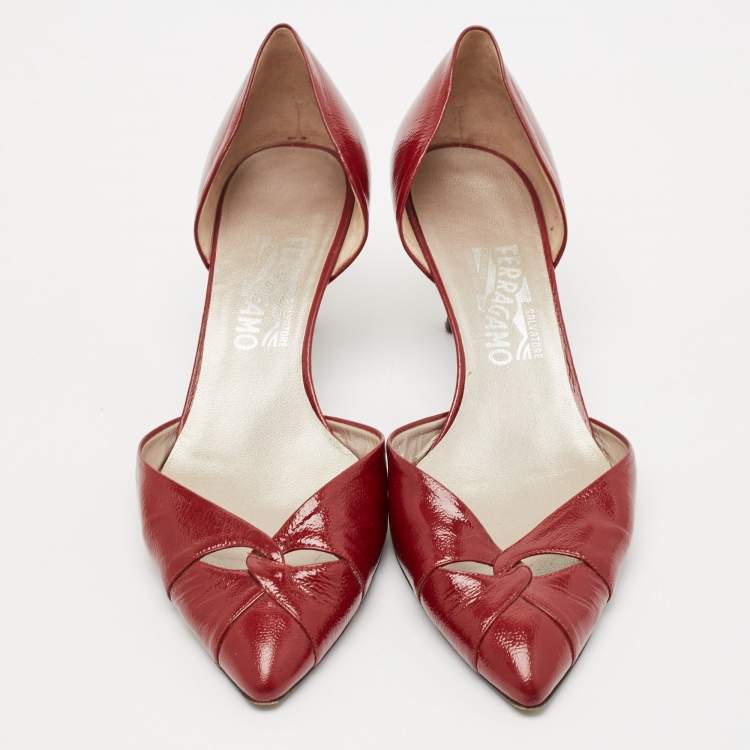 Pre Owned Salvatore Ferragamo Red Leather D'orsay Pumps Size 39.5