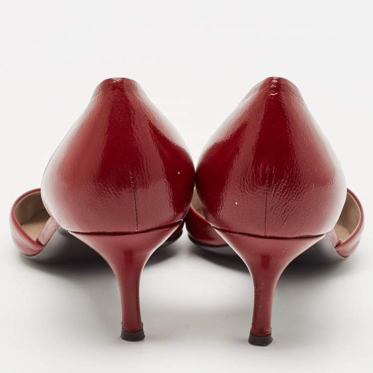 Pre Owned Salvatore Ferragamo Red Leather D'orsay Pumps Size 39.5