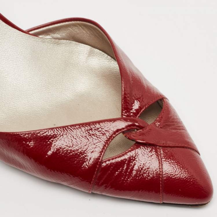 Pre Owned Salvatore Ferragamo Red Leather D'orsay Pumps Size 39.5