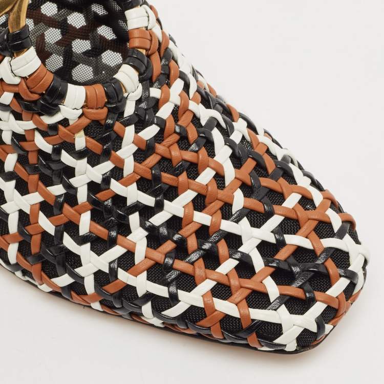 Pre Owned Salvatore Ferragamo Tricolor Woven Leather Laino Mules Size 39