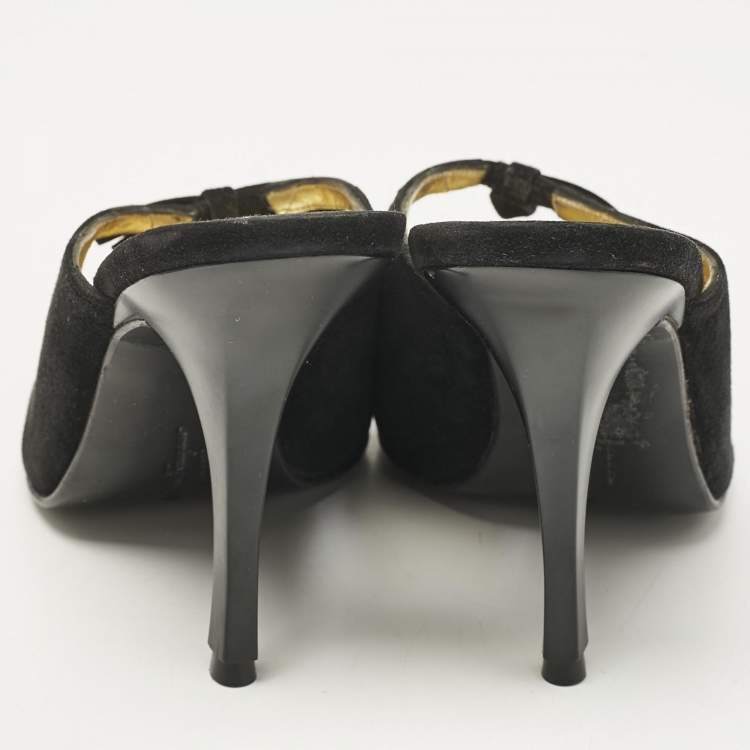 Pre Owned Salvatore Ferragamo Black Suede Anamur Pointed Toe Mules Size 38.5