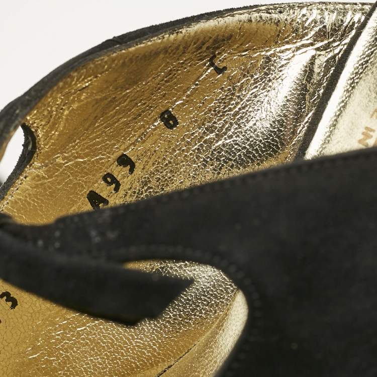 Pre Owned Salvatore Ferragamo Black Suede Anamur Pointed Toe Mules Size 38.5