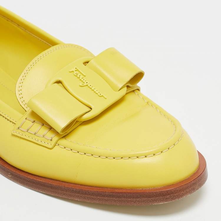 Pre Owned Salvatore Ferragamo Yellow Leather Viva Loafers Size 40
