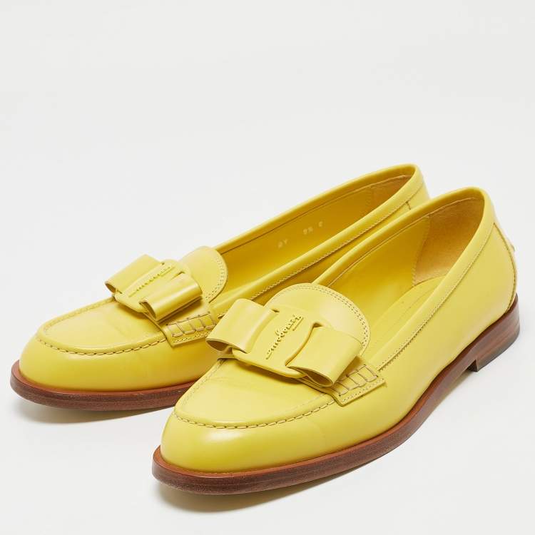 Pre Owned Salvatore Ferragamo Yellow Leather Viva Loafers Size 40