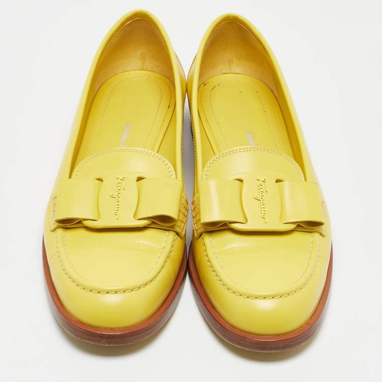 Pre Owned Salvatore Ferragamo Yellow Leather Viva Loafers Size 40