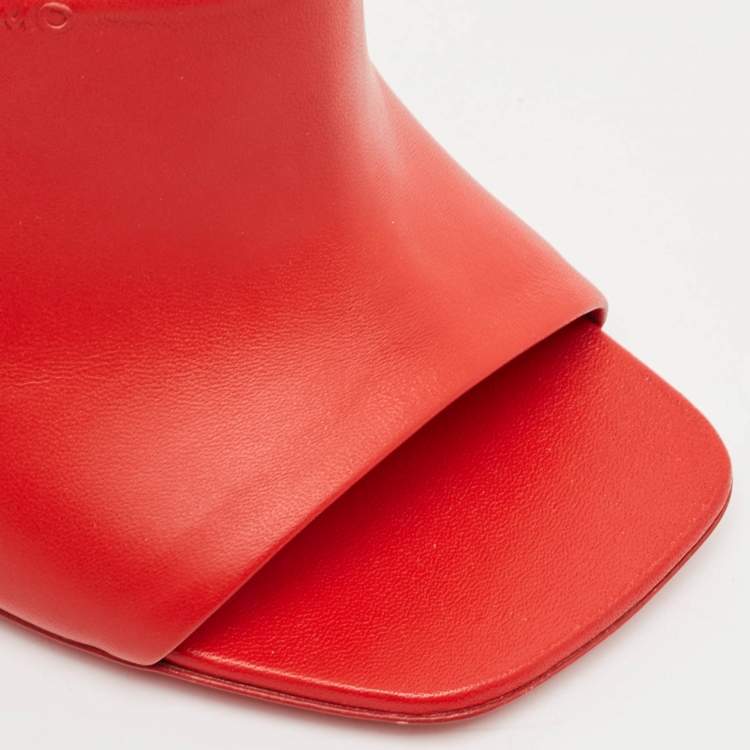 Pre Owned Salvatore Ferragamo Red Leather Astro Slide Sandals Size 36.5