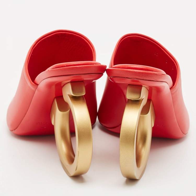 Pre Owned Salvatore Ferragamo Red Leather Astro Slide Sandals Size 36.5