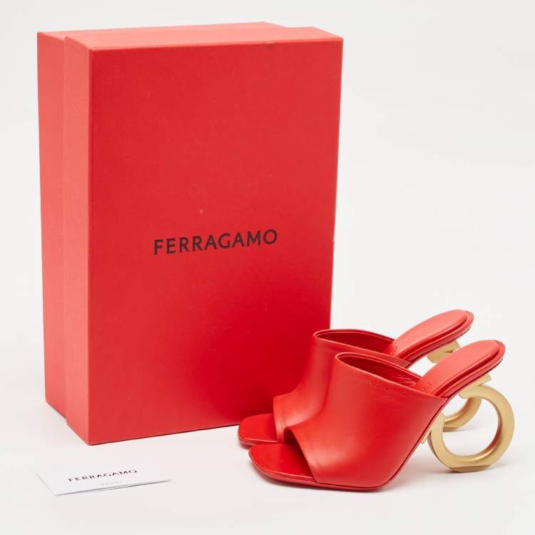 Pre Owned Salvatore Ferragamo Red Leather Astro Slide Sandals Size 36.5