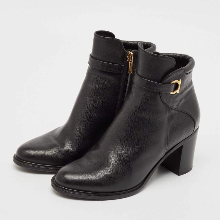 Pre Owned Salvatore Ferragamo Black Leather Figaro Ankle Boots Size 37.5