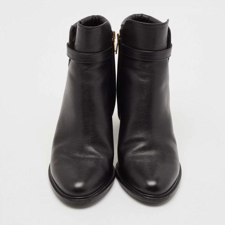 Pre Owned Salvatore Ferragamo Black Leather Figaro Ankle Boots Size 37.5
