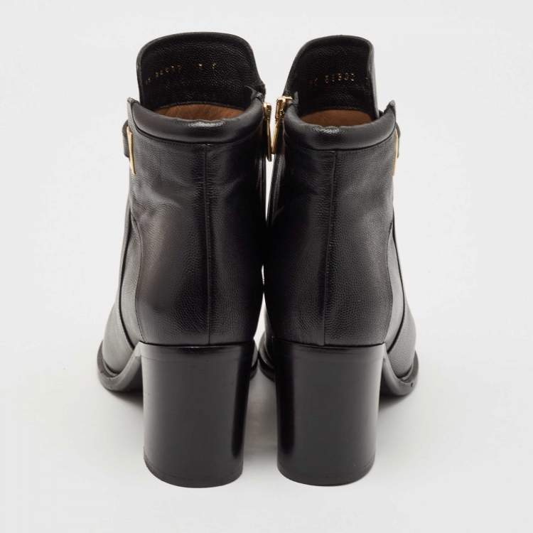 Pre Owned Salvatore Ferragamo Black Leather Figaro Ankle Boots Size 37.5