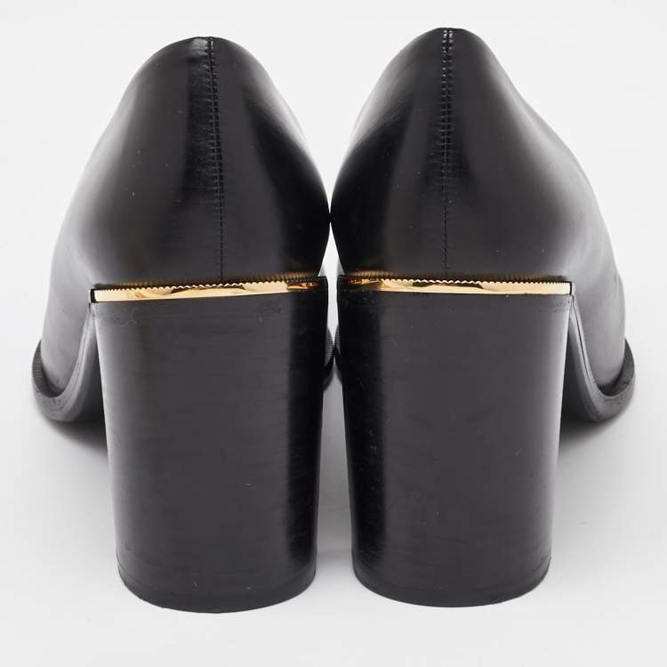 Pre Owned Salvatore Ferragamo Black Leather Vara Bow Block Heel Pumps Size 39.5