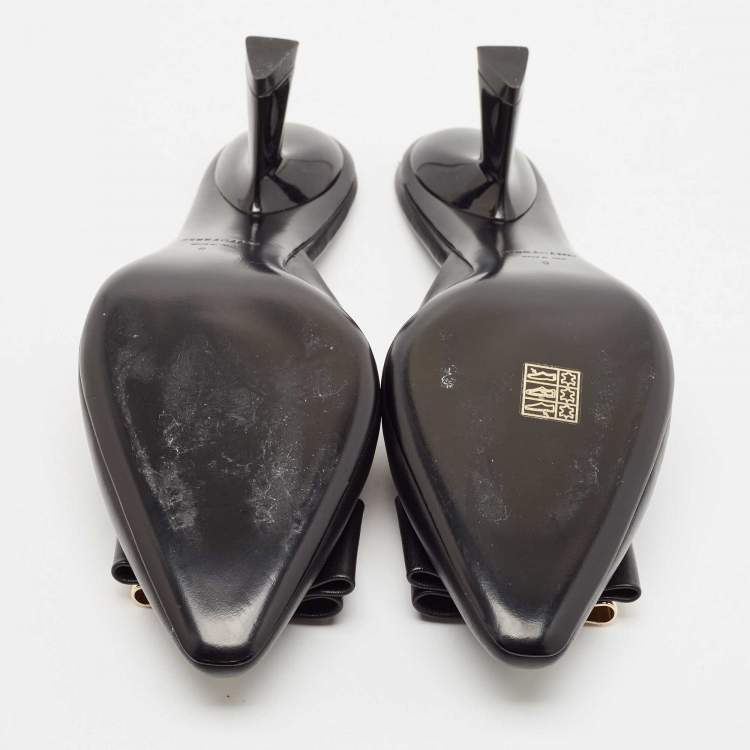 Pre Owned Salvatore Ferragamo Black Leather Lycia Mules Size 39.5