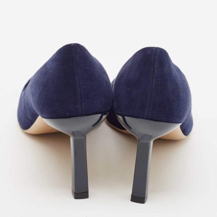 مملوكة مسبقًا Salvatore Ferragamo Navy Blue Suede Pointed Toe Pumps Size 39.5