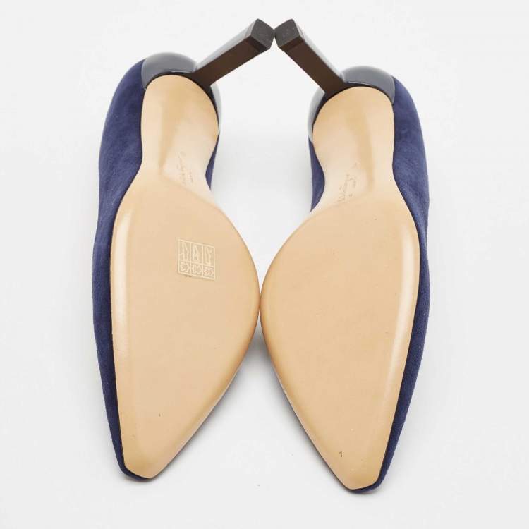مملوكة مسبقًا Salvatore Ferragamo Navy Blue Suede Pointed Toe Pumps Size 39.5