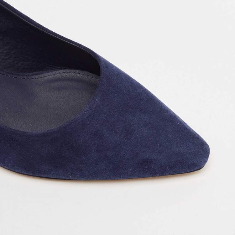 مملوكة مسبقًا Salvatore Ferragamo Navy Blue Suede Pointed Toe Pumps Size 39.5