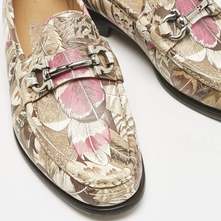 Pre Owned Salvatore Ferragamo Multicolor Flower Printed Leather Bit Slip On Loafers Size 39.5