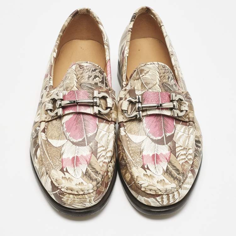 Pre Owned Salvatore Ferragamo Multicolor Flower Printed Leather Bit Slip On Loafers Size 39.5