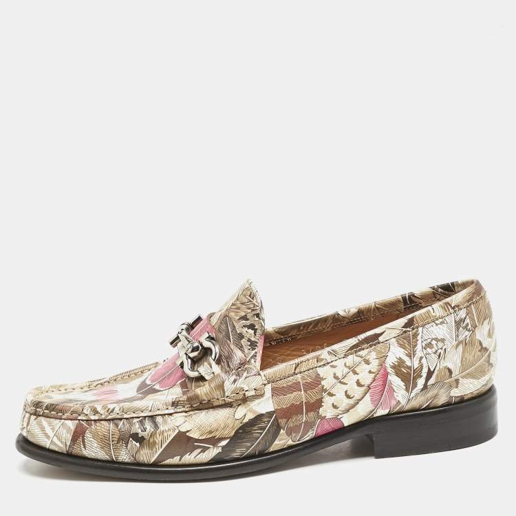 Pre Owned Salvatore Ferragamo Multicolor Flower Printed Leather Bit Slip On Loafers Size 39.5