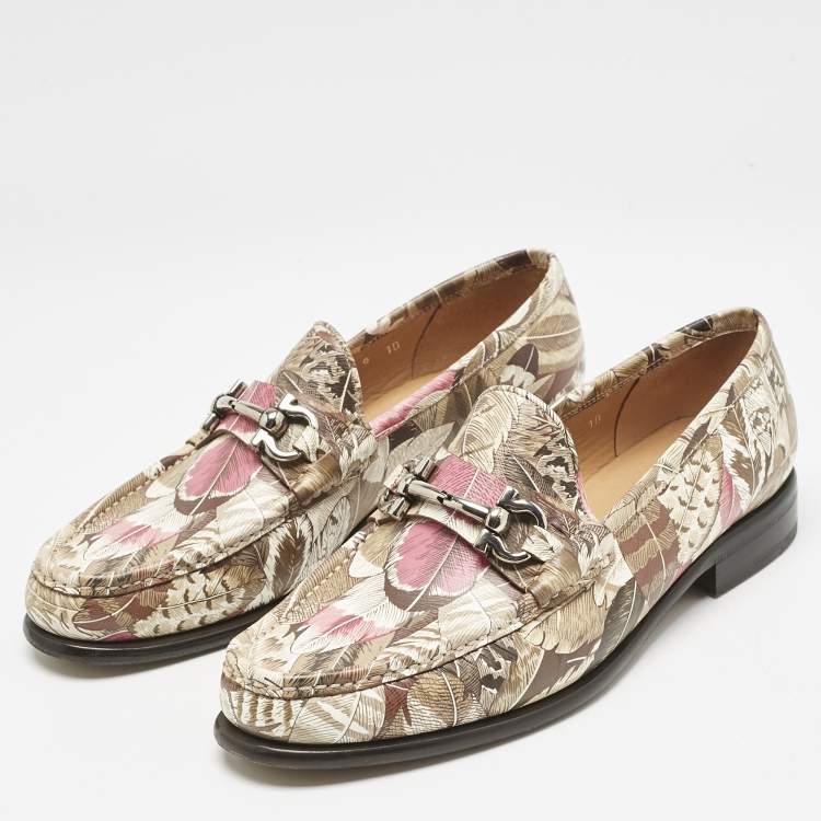 Pre Owned Salvatore Ferragamo Multicolor Flower Printed Leather Bit Slip On Loafers Size 39.5