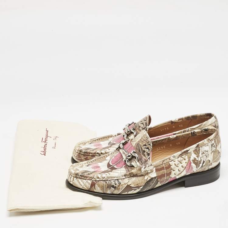 Pre Owned Salvatore Ferragamo Multicolor Flower Printed Leather Bit Slip On Loafers Size 39.5