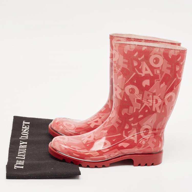 Pre Owned Salvatore Ferragamo Red PVC Rain Boots Size 35.5
