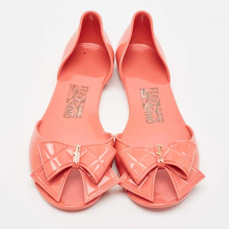 Pre Owned Salvatore Ferragamo Coral Pink Jelly Barbados Bow Ballet Flats Size 39.5