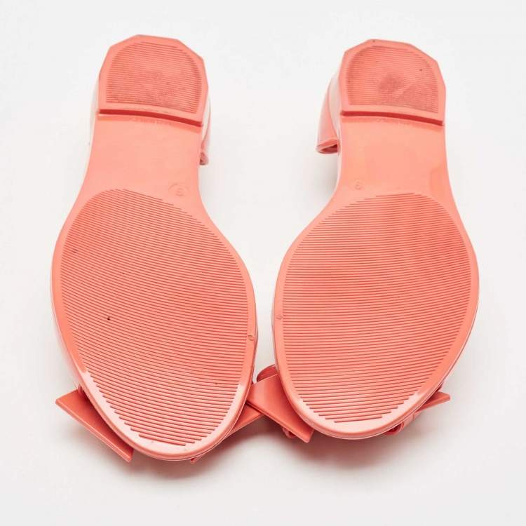 Pre Owned Salvatore Ferragamo Coral Pink Jelly Barbados Bow Ballet Flats Size 39.5