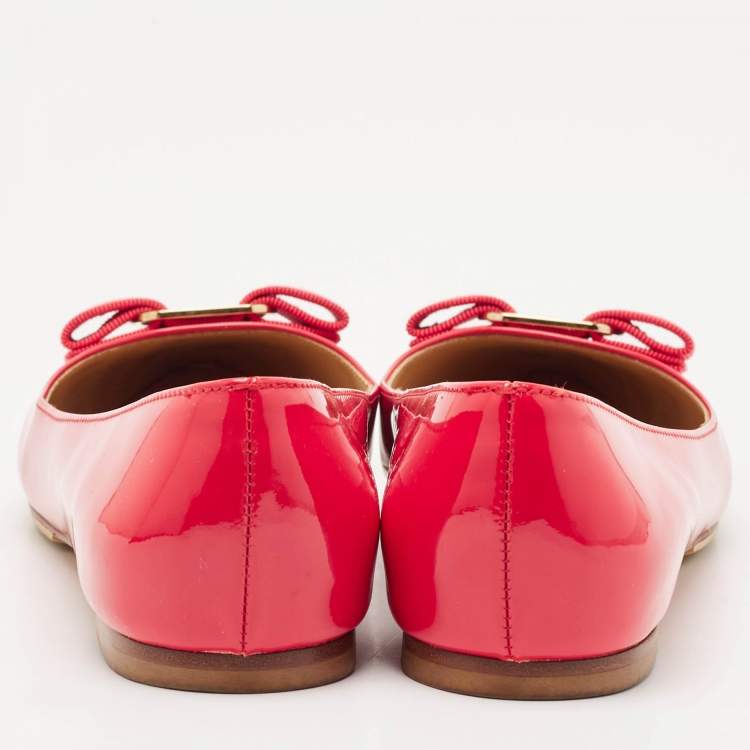 Pre Owned Salvatore Ferragamo Red Patent Leather Zeri Ballet Flats Size 37