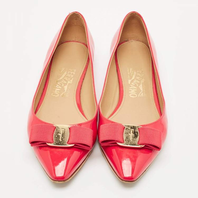 Pre Owned Salvatore Ferragamo Red Patent Leather Zeri Ballet Flats Size 37