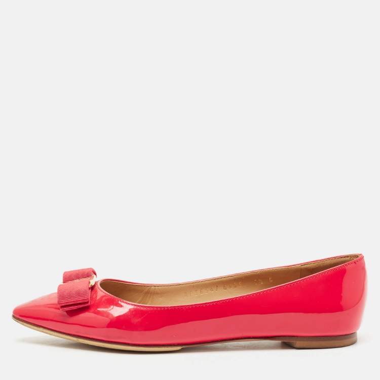 Pre Owned Salvatore Ferragamo Red Patent Leather Zeri Ballet Flats Size 37