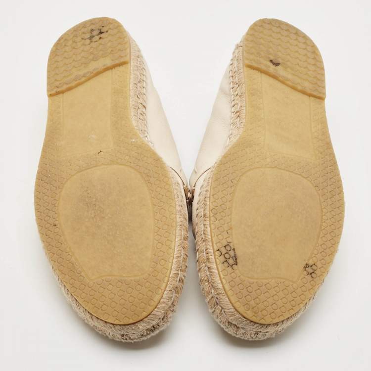 Pre Owned Salvatore Ferragamo Cream Leather Chain Espadrille Flats Size 39.5