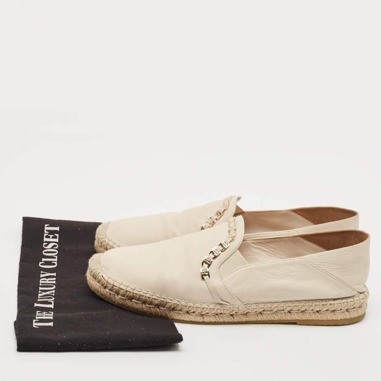 Pre Owned Salvatore Ferragamo Cream Leather Chain Espadrille Flats Size 39.5