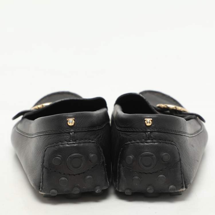 Pre Owned Salvatore Ferragamo Black Leather Buckle Loafers Size 39