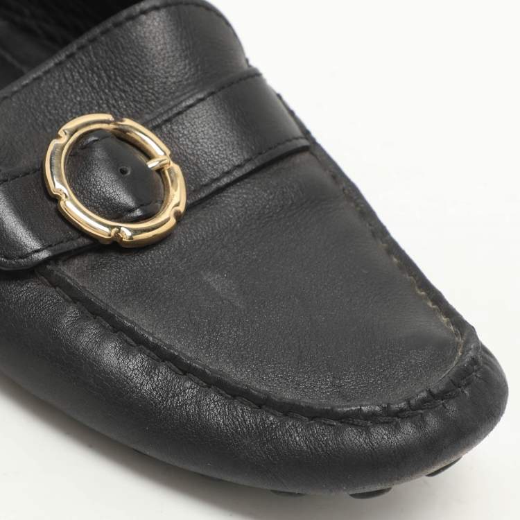 Pre Owned Salvatore Ferragamo Black Leather Buckle Loafers Size 39