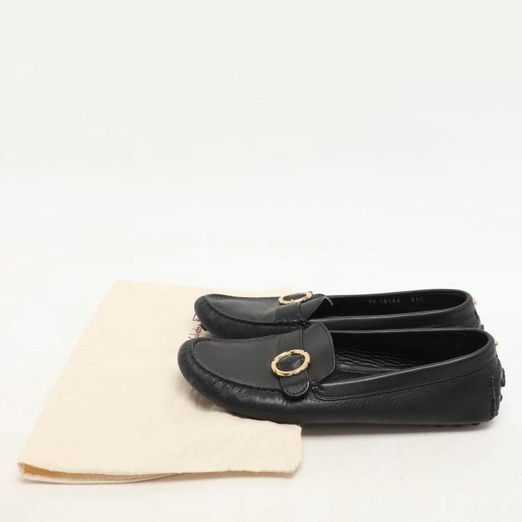 Pre Owned Salvatore Ferragamo Black Leather Buckle Loafers Size 39